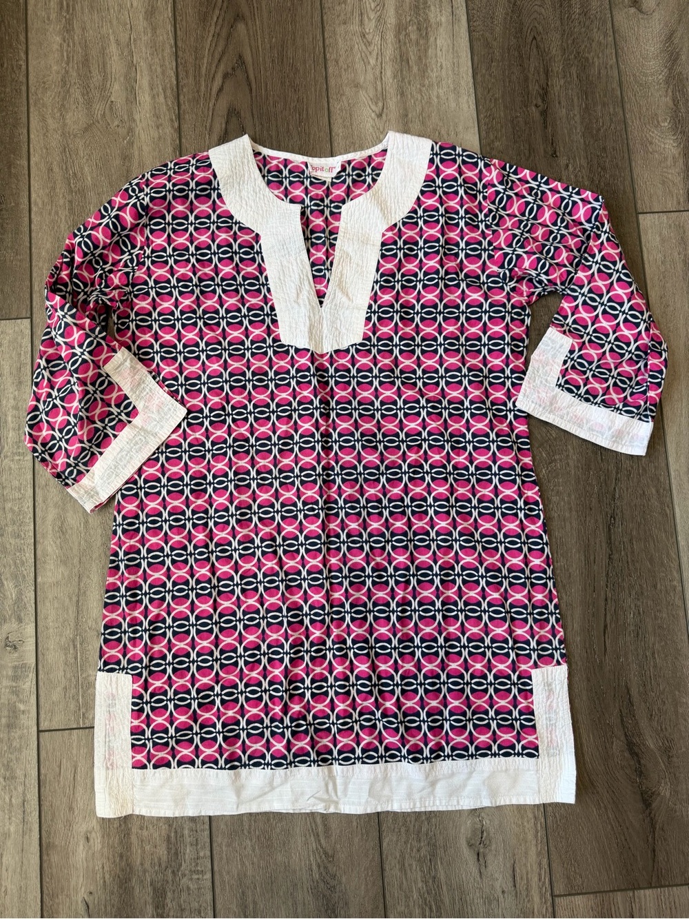 Top It Off- Vintage 100% Cotton Preppy Pink Patterned Tunic/ Swim Cover Up